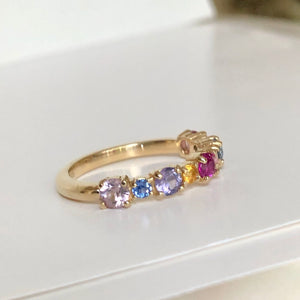Multi-Color Sapphires Half Eternity Wedding Band Yellow Gold