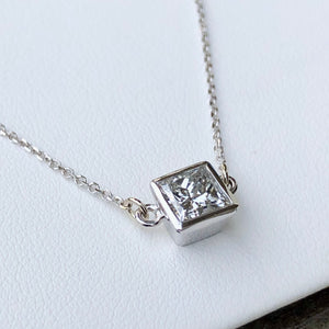 1.00 Carat Princess Cut Diamond Solitaire Pendant Necklace
