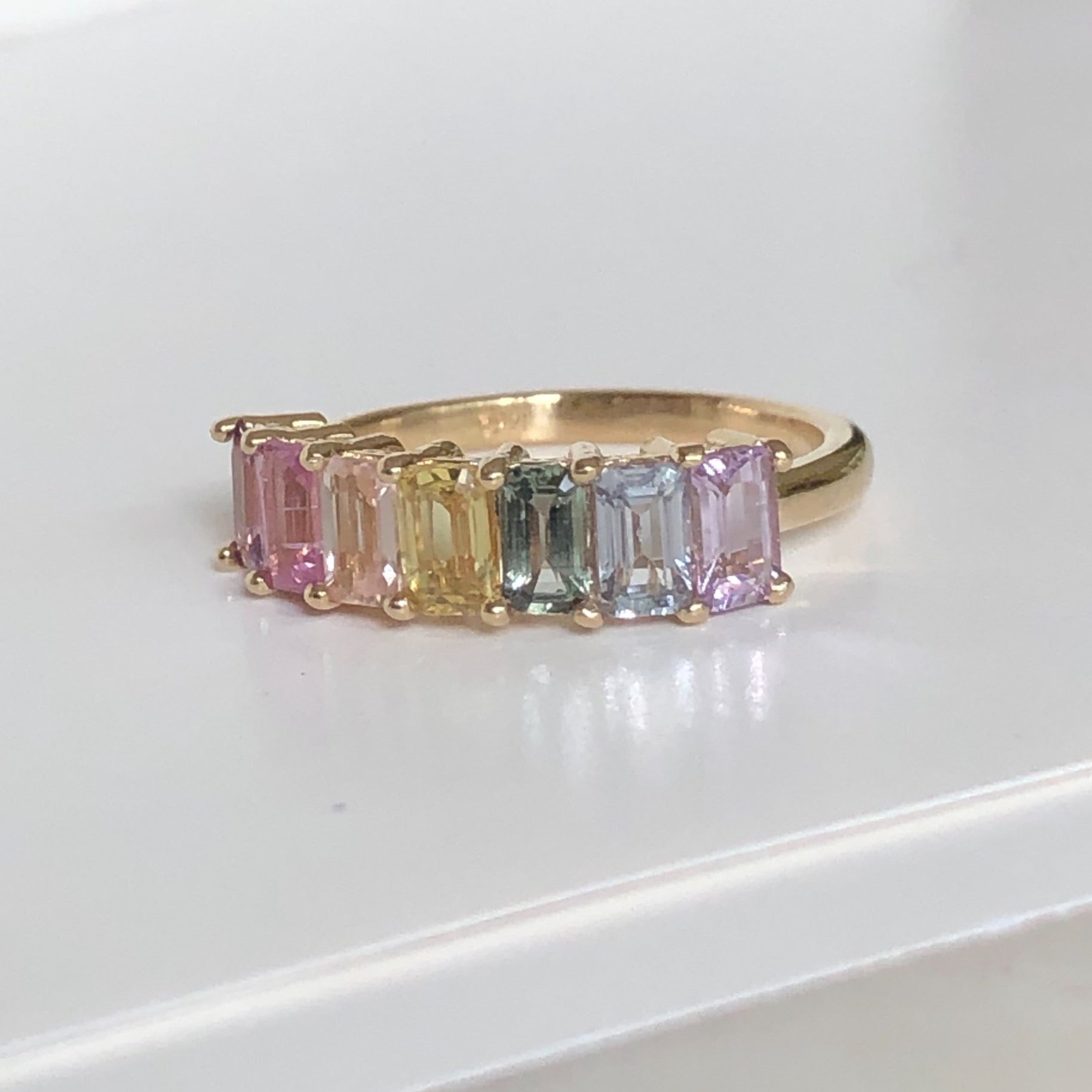 Multi-Color Natural Sapphire Half Eternity Engagement Band Ring Gold