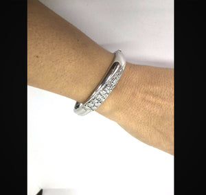 Diamond Baguette Hinged Cuff Bracelet 18K White Gold 36.3g