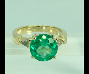 4.70 Carat Round Colombian Emerald Diamond Ring 18K Gold