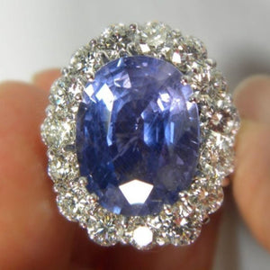 16.00ct GIA Certified Untreated Blue Sapphire Diamond Ring 18K White Gold