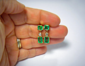 5.95 Carat Natural Colombian Emerald Diamond Dangle Earrings 18K
