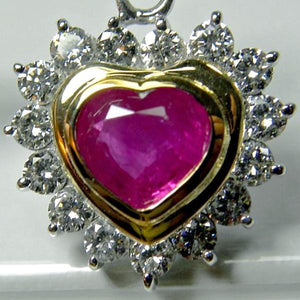 3.50 Carat Untreated Burma Ruby Diamonds Heart Pendant 18K