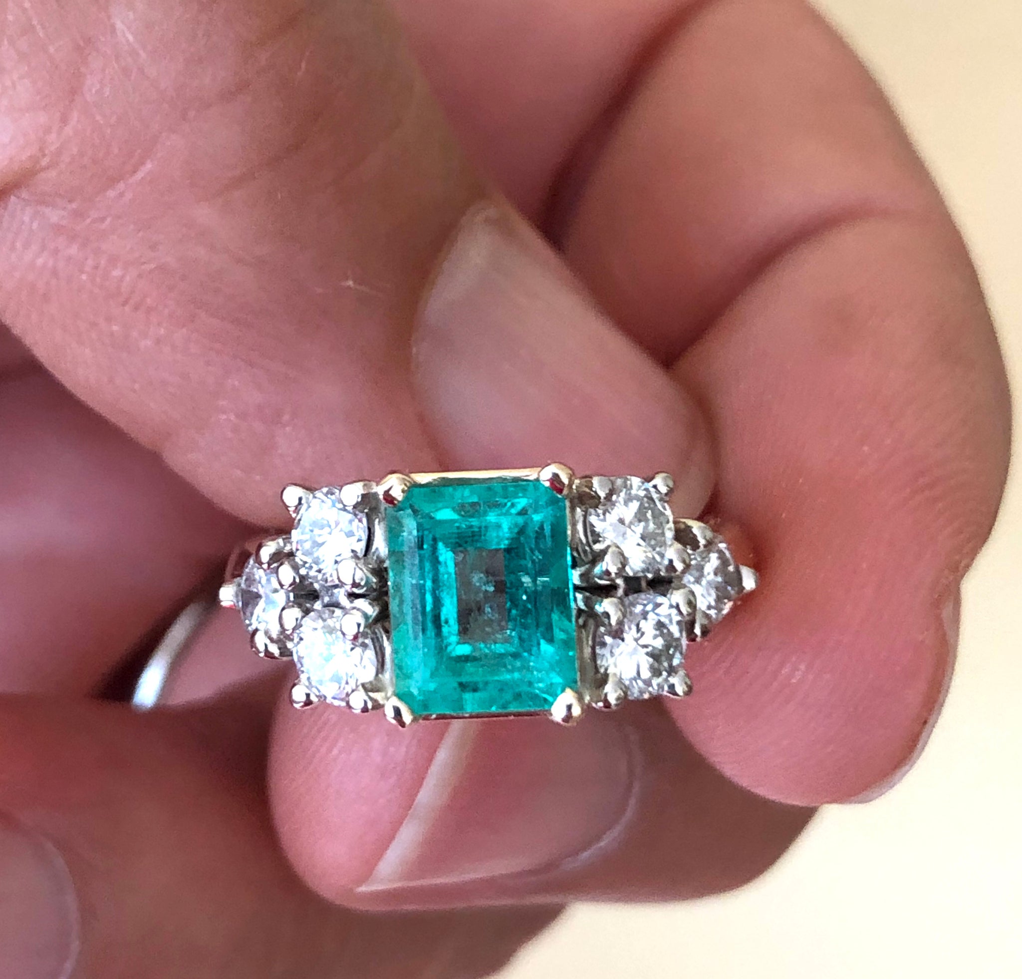 Natural 2.57 Carat Colombian Emerald Diamond Engagement Gold  Ring