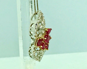Ruby and Diamond Floral Drop Pendant 18 Karat