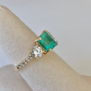 Natural Colombian Emerald and Diamond Engagement Ring Gold