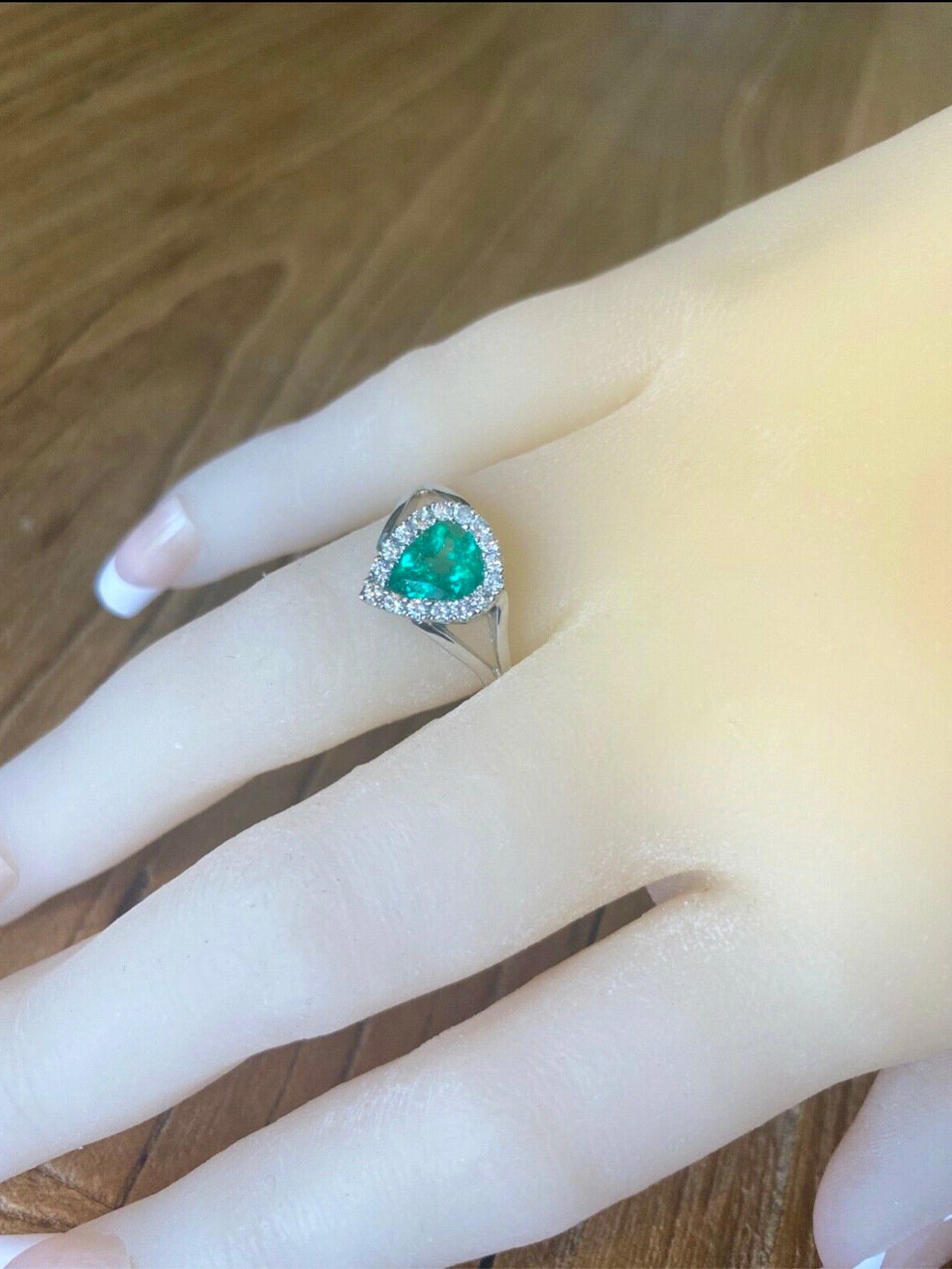 Stylish Fine Natural Colombian Emerald and Engagement Diamond Ring
