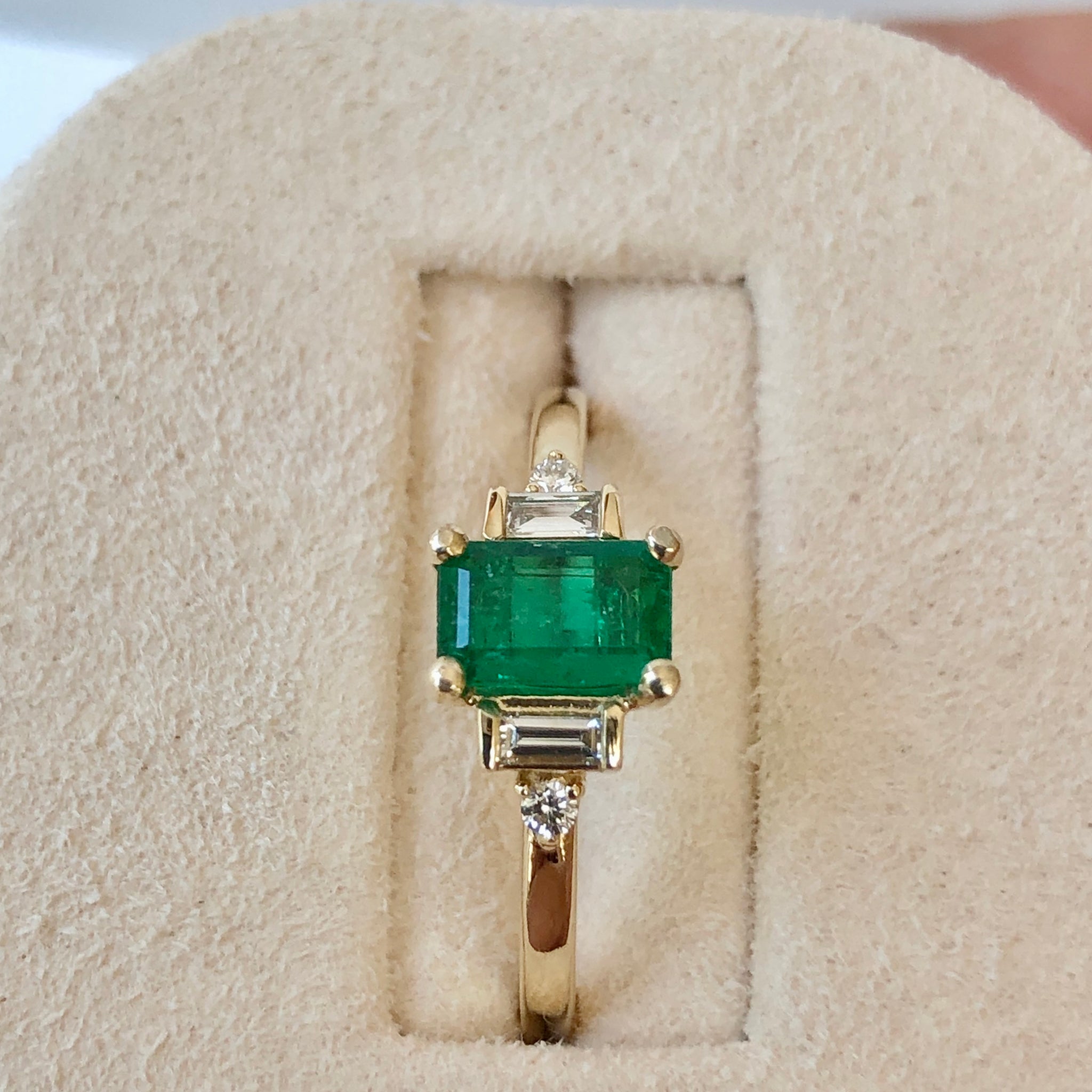Rectangular Cut Emerald and Diamond Ring Gold