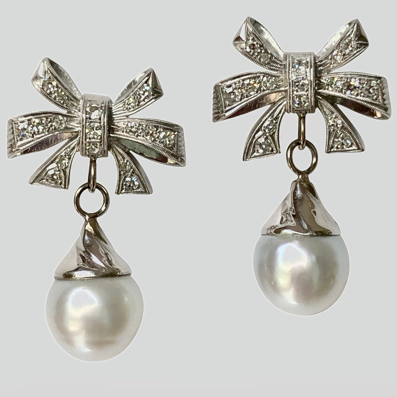 South Sea Pearl Diamond Platinum and 18K Gold Drop Earrings