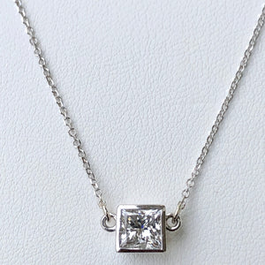 1.00 Carat Princess Cut Diamond Solitaire Pendant Necklace