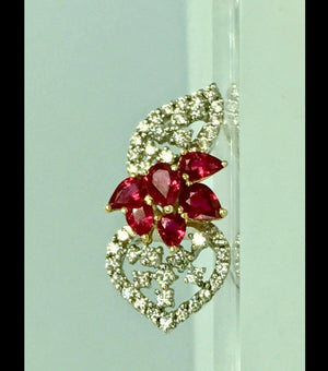 Ruby and Diamond Floral Drop Pendant 18 Karat