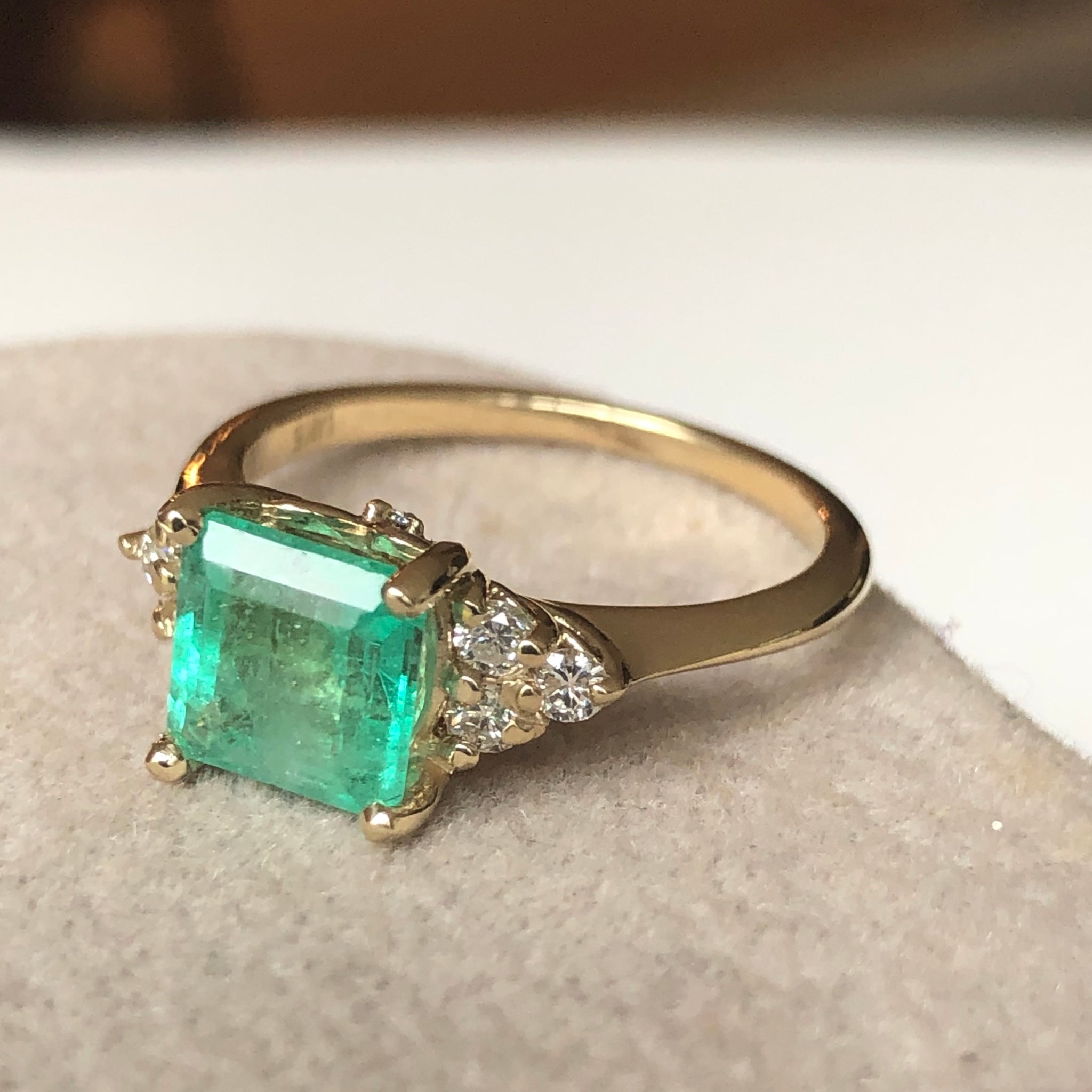 Square Cut Emerald and Diamond Ring Gold
