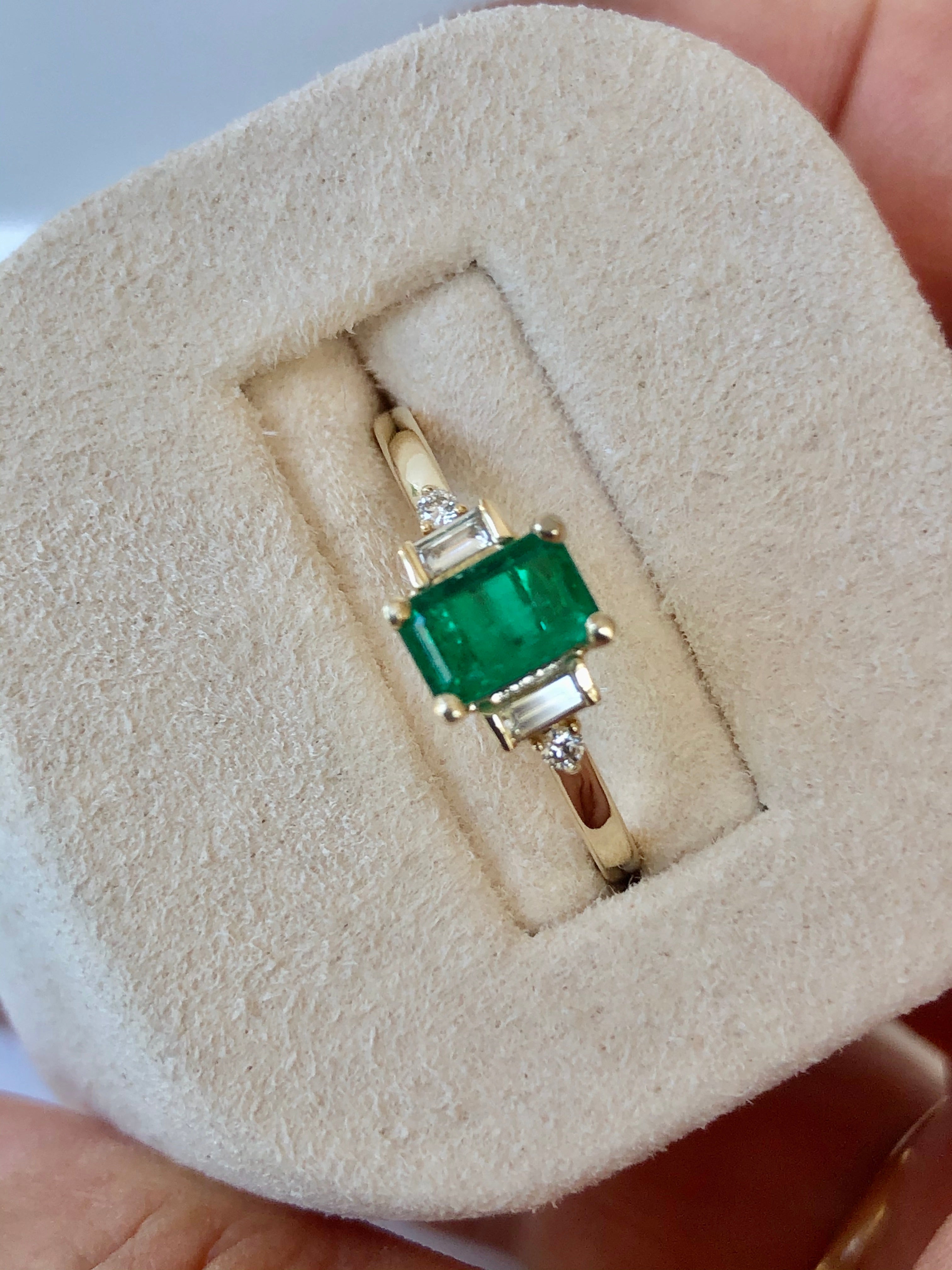 Rectangular Cut Emerald and Diamond Ring Gold – EmeraldsMaravellous