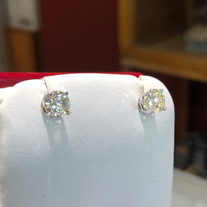 GIA 2.01 Carat Round Brilliant Cut Diamond Stud Earrings