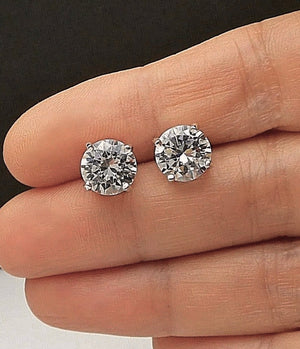 3.20 Carat Round Cut Diamond Stud Earrings Platinum