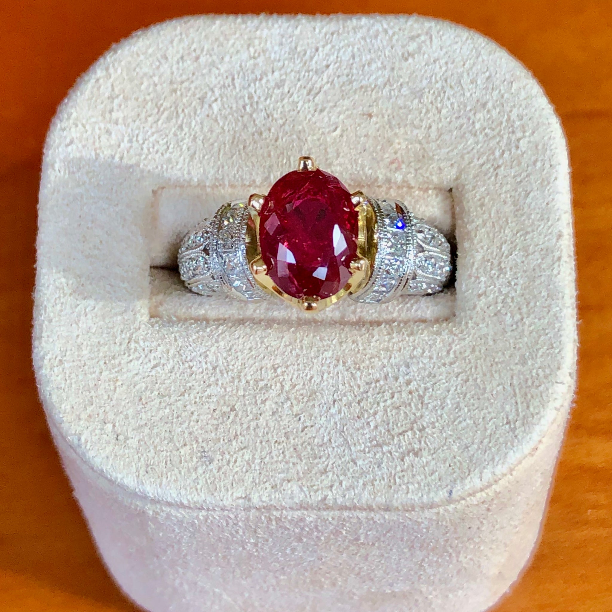 4.68 Carat Unheated Natural Red Ruby and Diamond Ring Platinum 18 Karat