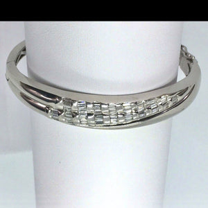 Diamond Baguette Hinged Cuff Bracelet 18K White Gold 36.3g