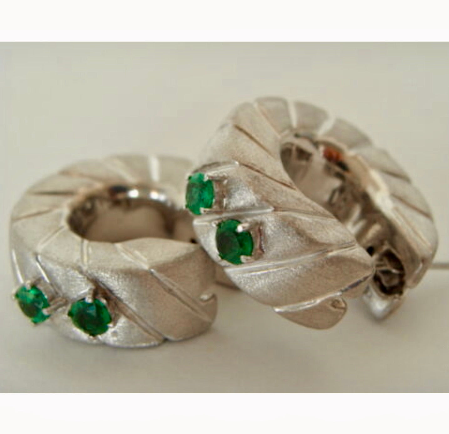 Emerald and 18 Karat White Gold Hoop Earrings