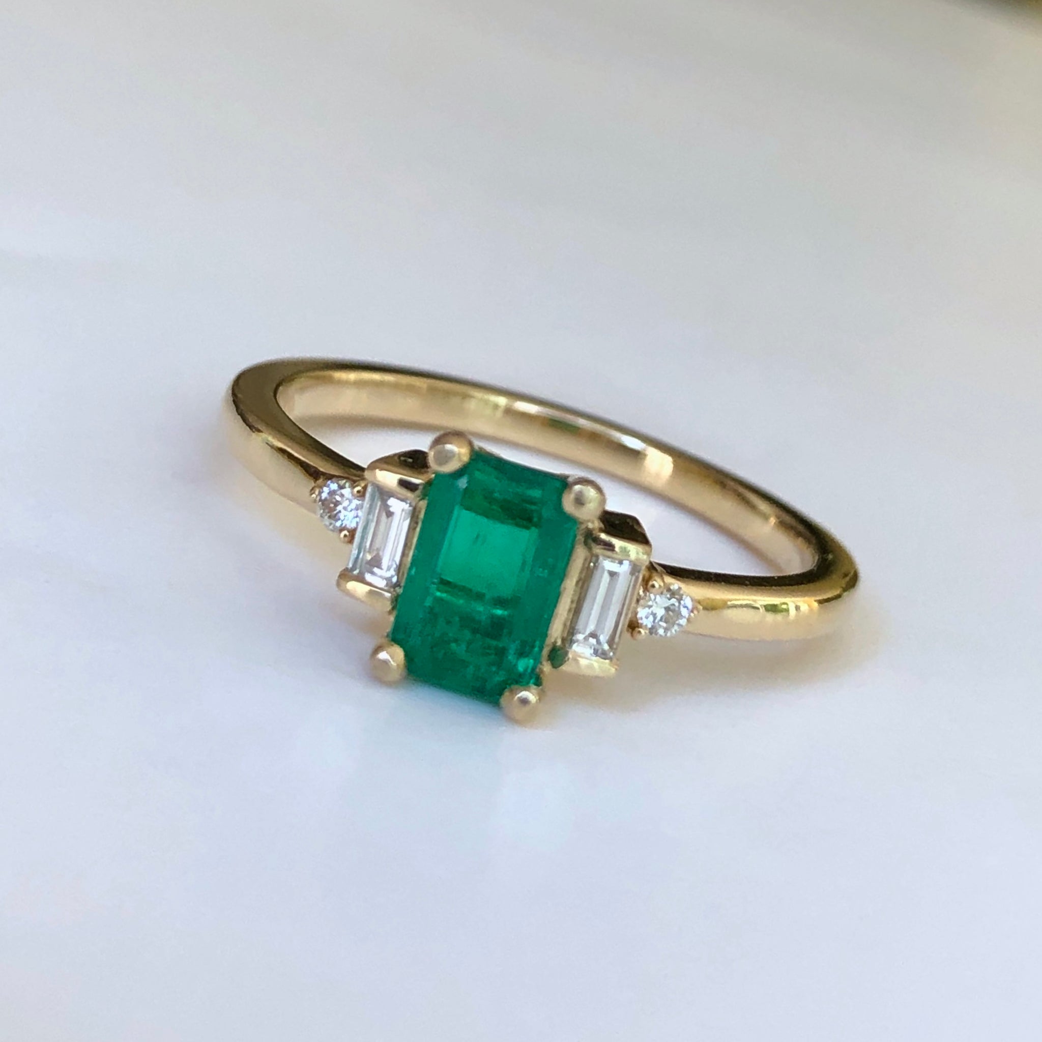 Rectangular Cut Emerald and Diamond Ring Gold