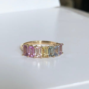 Multi-Color Natural Sapphire Half Eternity Engagement Band Ring Gold