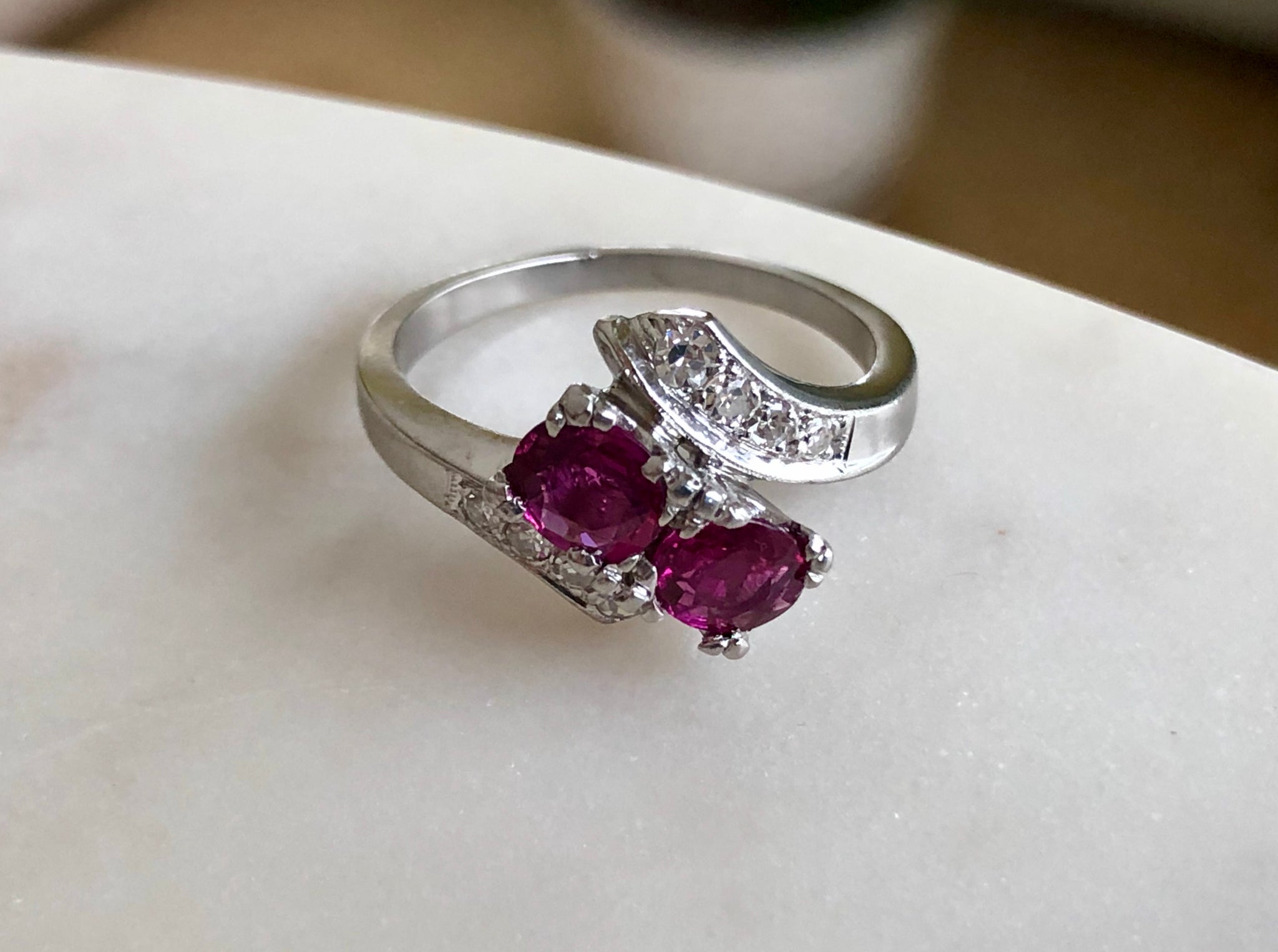 Art Deco Ruby Diamond Platinum Engagement Ring