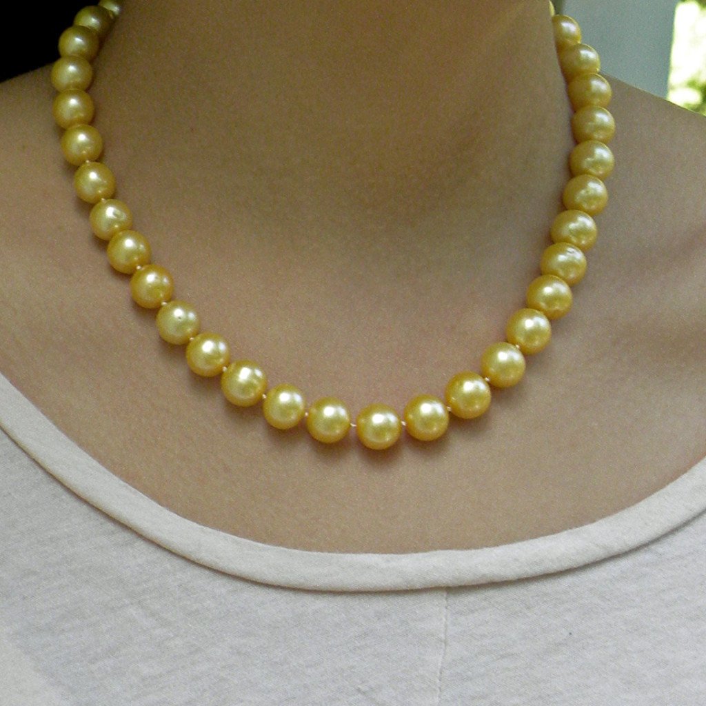Estate 10-12mm Golden South Sea Cultured Pearl Necklace 17.5 ...