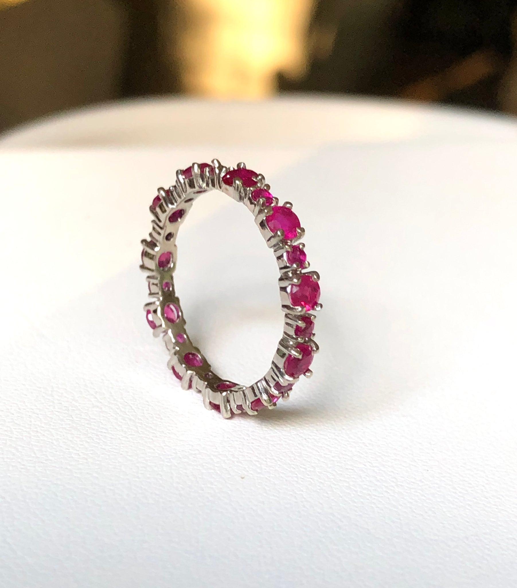 Ruby Engagement Eternity White Gold Band Ring