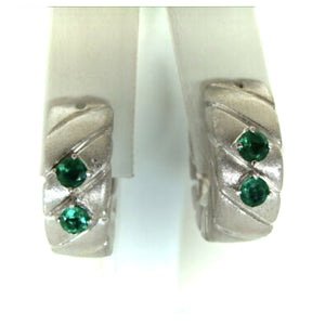 Emerald and 18 Karat White Gold Hoop Earrings