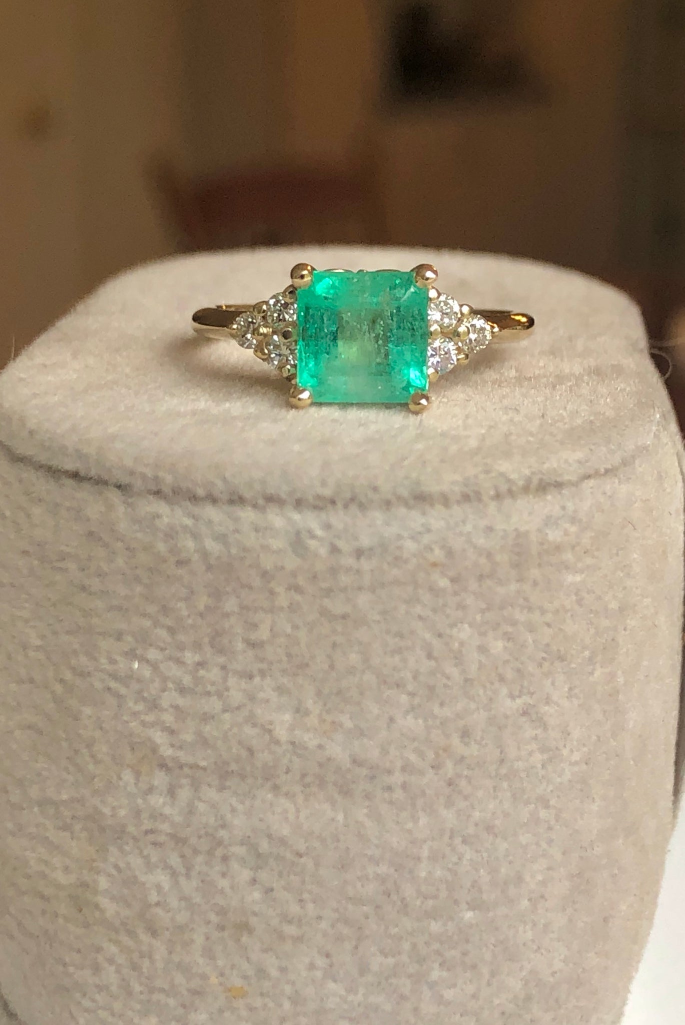 Square Cut Emerald and Diamond Ring Gold
