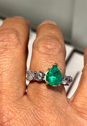3.66 Carat Colombian Emerald and Diamond Engagement Ring 14K