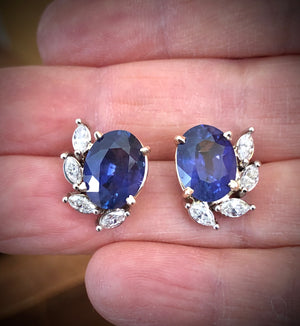 11.69 Carat Natural Untreated Color-Change Sapphire and Diamond Earrings