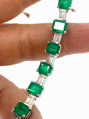 GIA Certified Colombian Emerald Diamond Platinum Bracelet