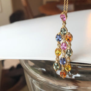 14.50 Carat Sapphire Diamonds Chandelier Earrings Pendant Set 14 Karat