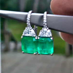4.00 Carat Natural Colombian Emerald and Diamond Drop Platinum Earrings