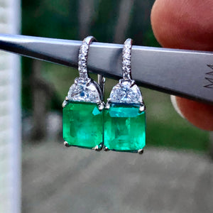 4.00 Carat Natural Colombian Emerald and Diamond Drop Platinum Earrings