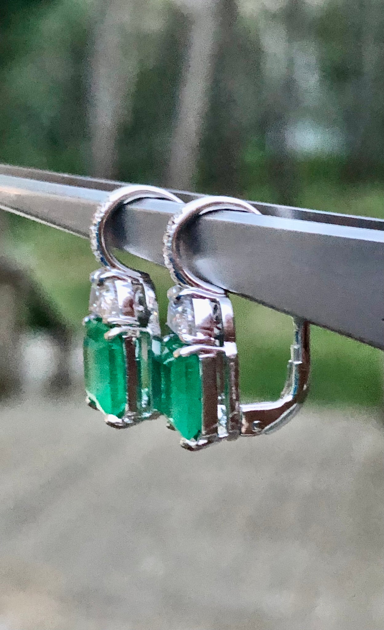 4.00 Carat Natural Colombian Emerald and Diamond Drop Platinum Earrings