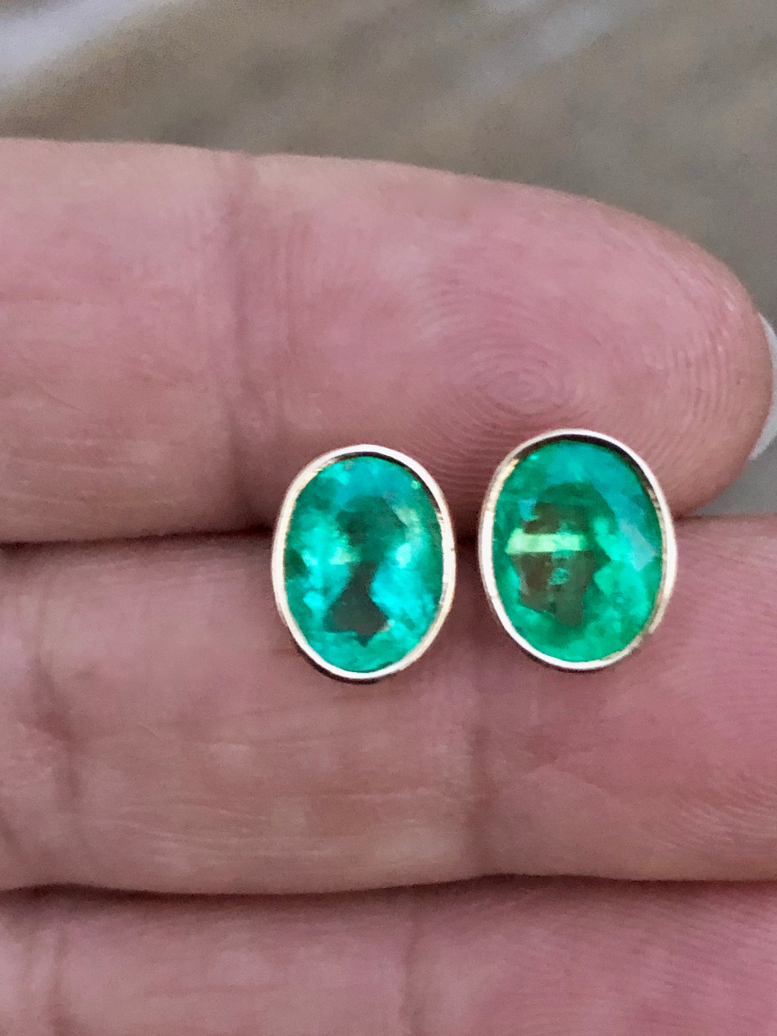 3.63 Carat Natural Colombian Emerald Oval Stud Earrings 18k Gold