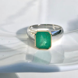 2.29 Carat Emerald Solitaire Ring Two Tone 18K Gold