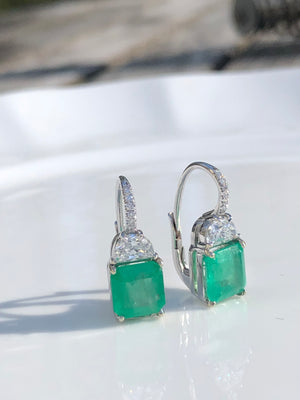 4.00 Carat Natural Colombian Emerald and Diamond Drop Platinum Earrings