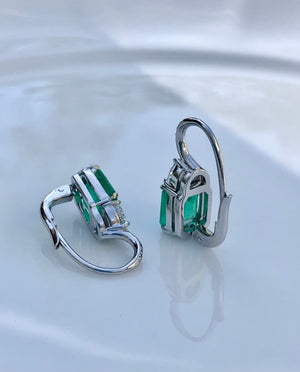 4.00 Carat Natural Colombian Emerald and Diamond Drop Platinum Earrings