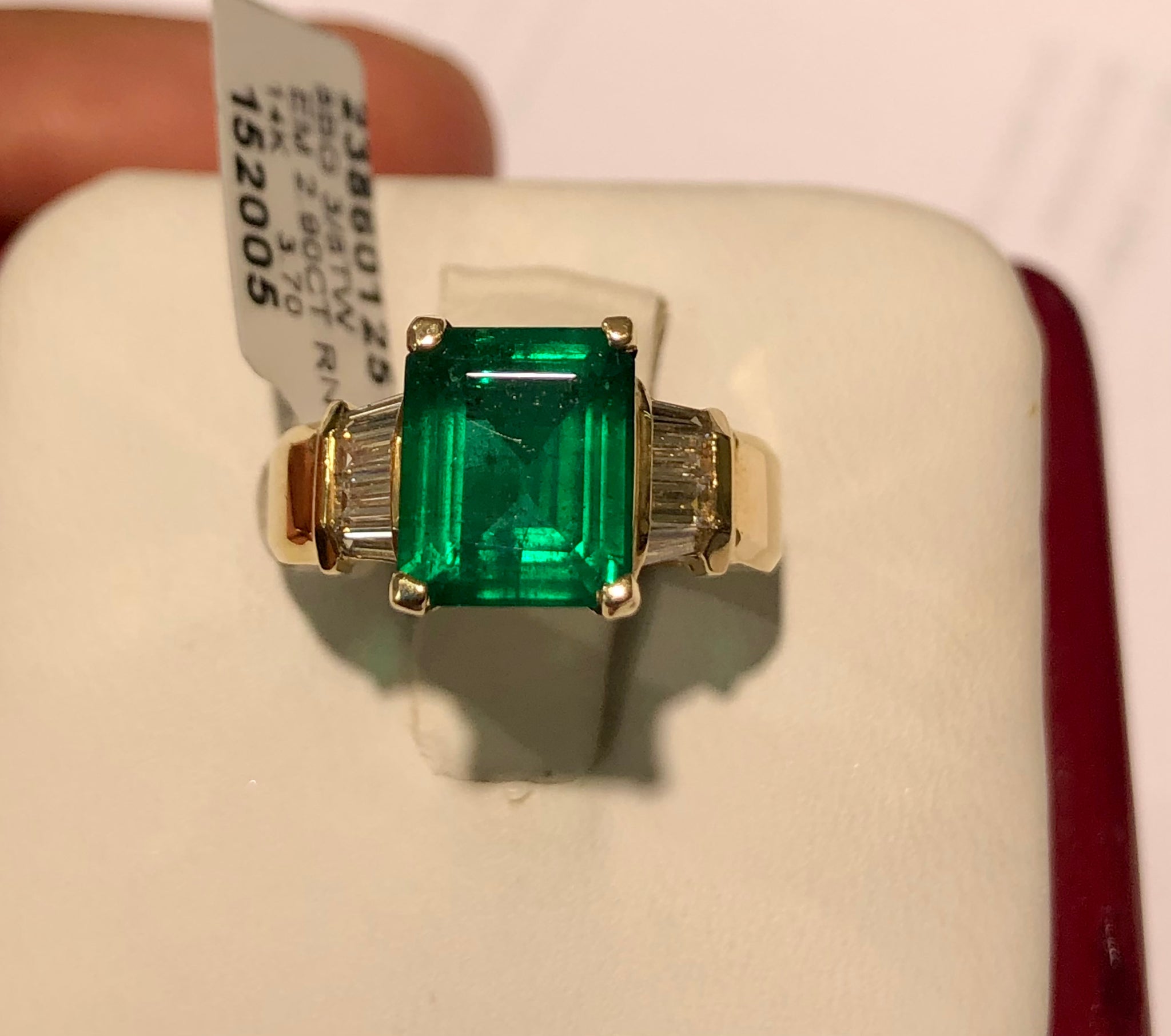 3.30 Carat Emerald and Diamond Estate Engagement Ring Gold