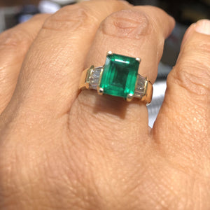 3.30 Carat Emerald and Diamond Estate Engagement Ring Gold