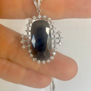 Emeralds Maravellous Antique Cut Midnight Blue Sapphire Diamond Drop Pendant