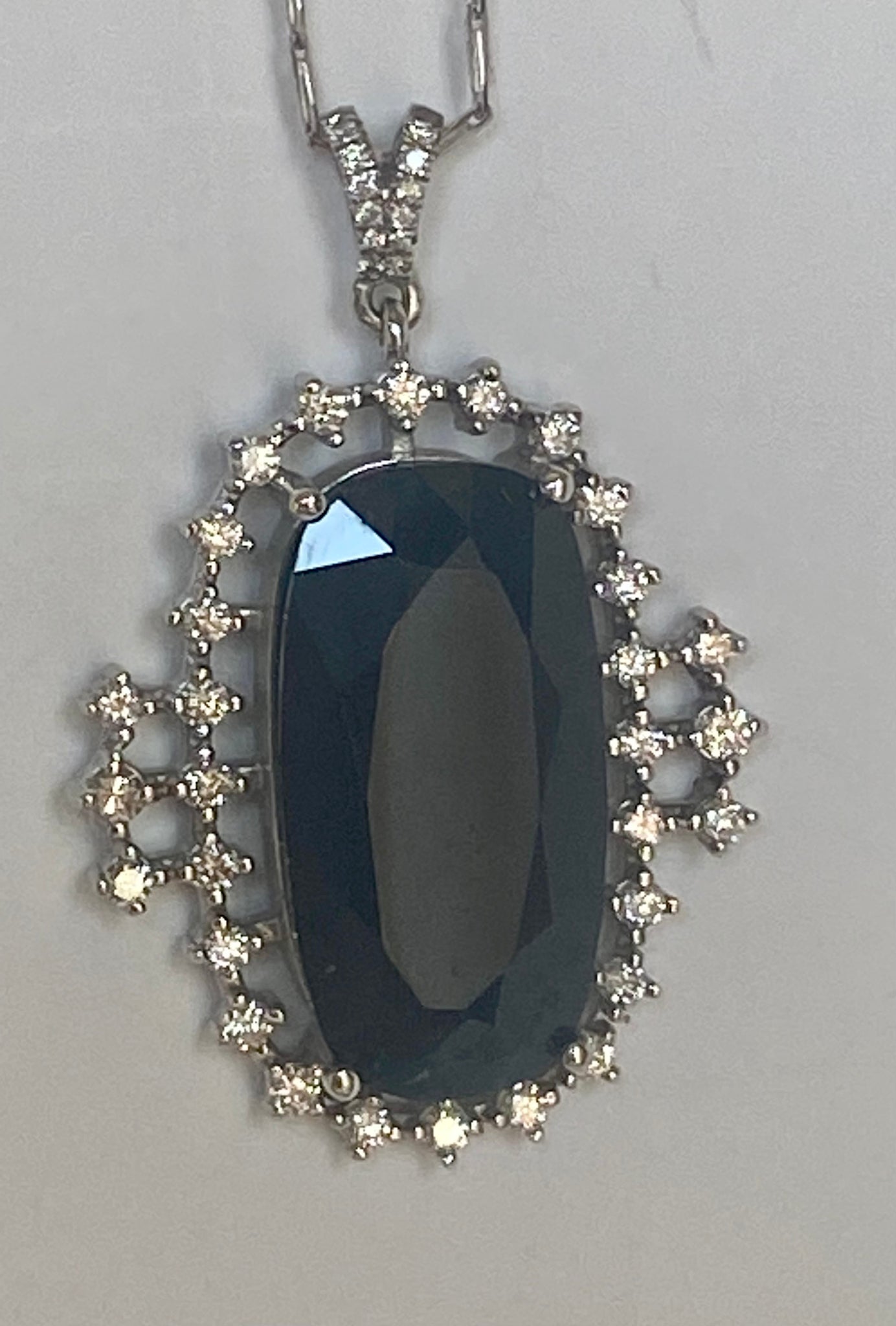 Emeralds Maravellous Antique Cut Midnight Blue Sapphire Diamond Drop Pendant
