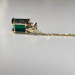 1.95 Vivid Green Colombian Emerald and Diamond Pendant Necklace 18K