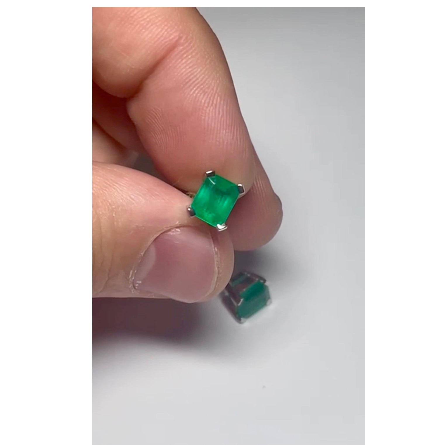 2.09 Carat Natural AAA Colombian Emerald Stud Earrings 18K White Gold