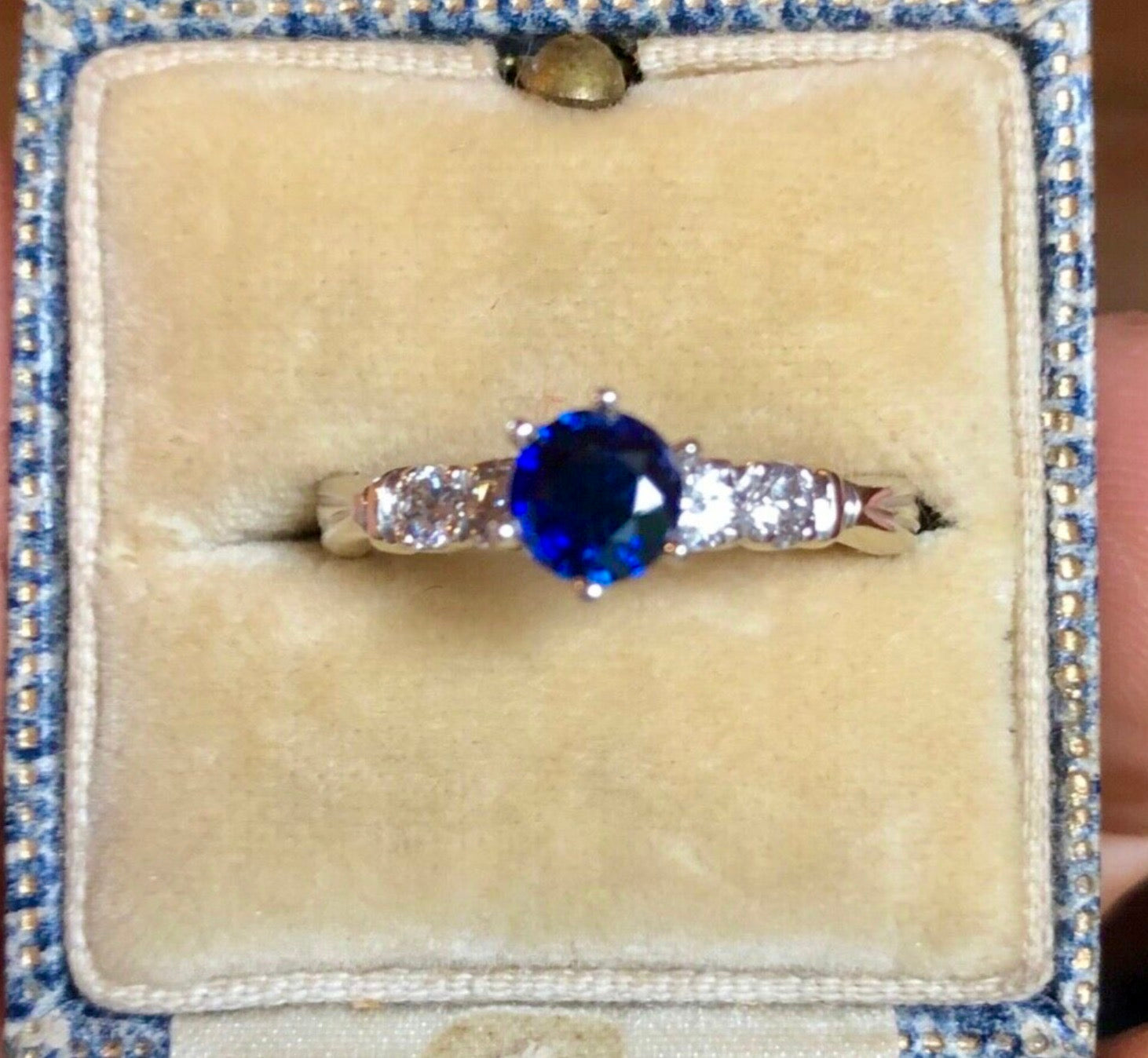 Vintage Blue Sapphire and Diamond Engagement Ring Gold