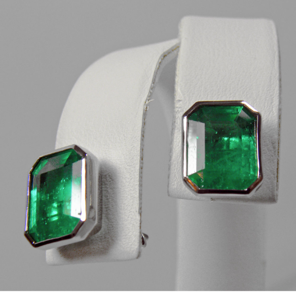 4.60ct AAA Green Color Colombian Emerald Stud Earrings 18K White Gold~One Of Akind