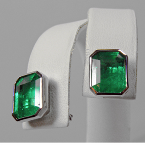 4.60ct AAA Green Color Colombian Emerald Stud Earrings 18K White Gold~One Of Akind